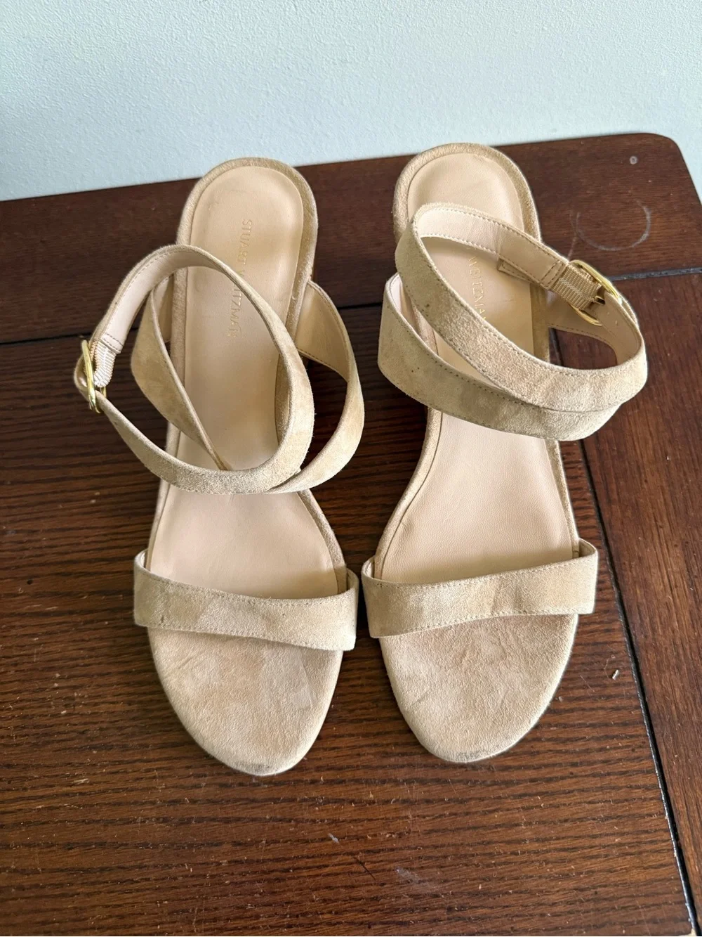 Stuart Weitzman Ave Tan Cork Wedge Strappy Sandal 10